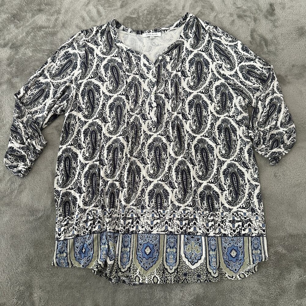Rose + Olive Paisley Popover Peasant Blouse Shirt Women's size 2X